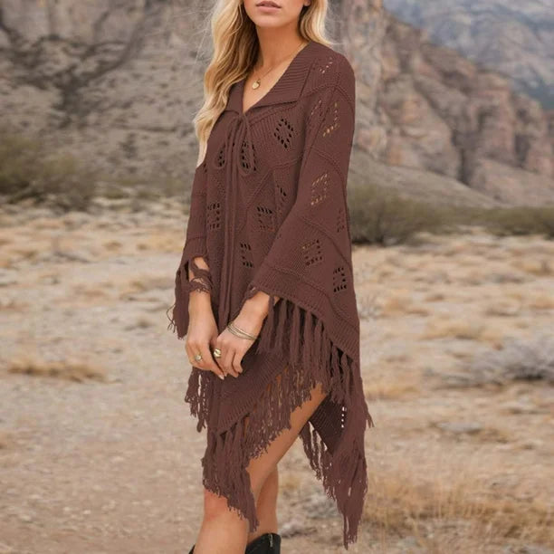 Southwestern Knit Eyelet Poncho