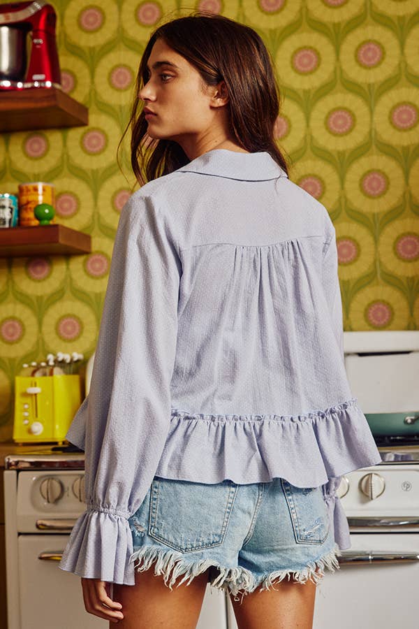 Long Poet Sleeve Ruffled Detail Crop Top