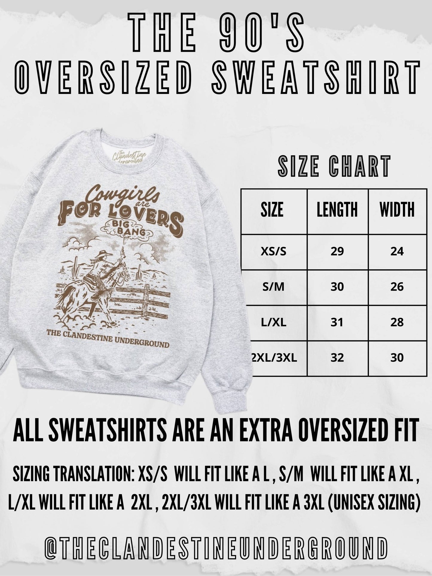 The Clandestine Underground - Pizza and Wine Club Oversized 90's Sweatshirt