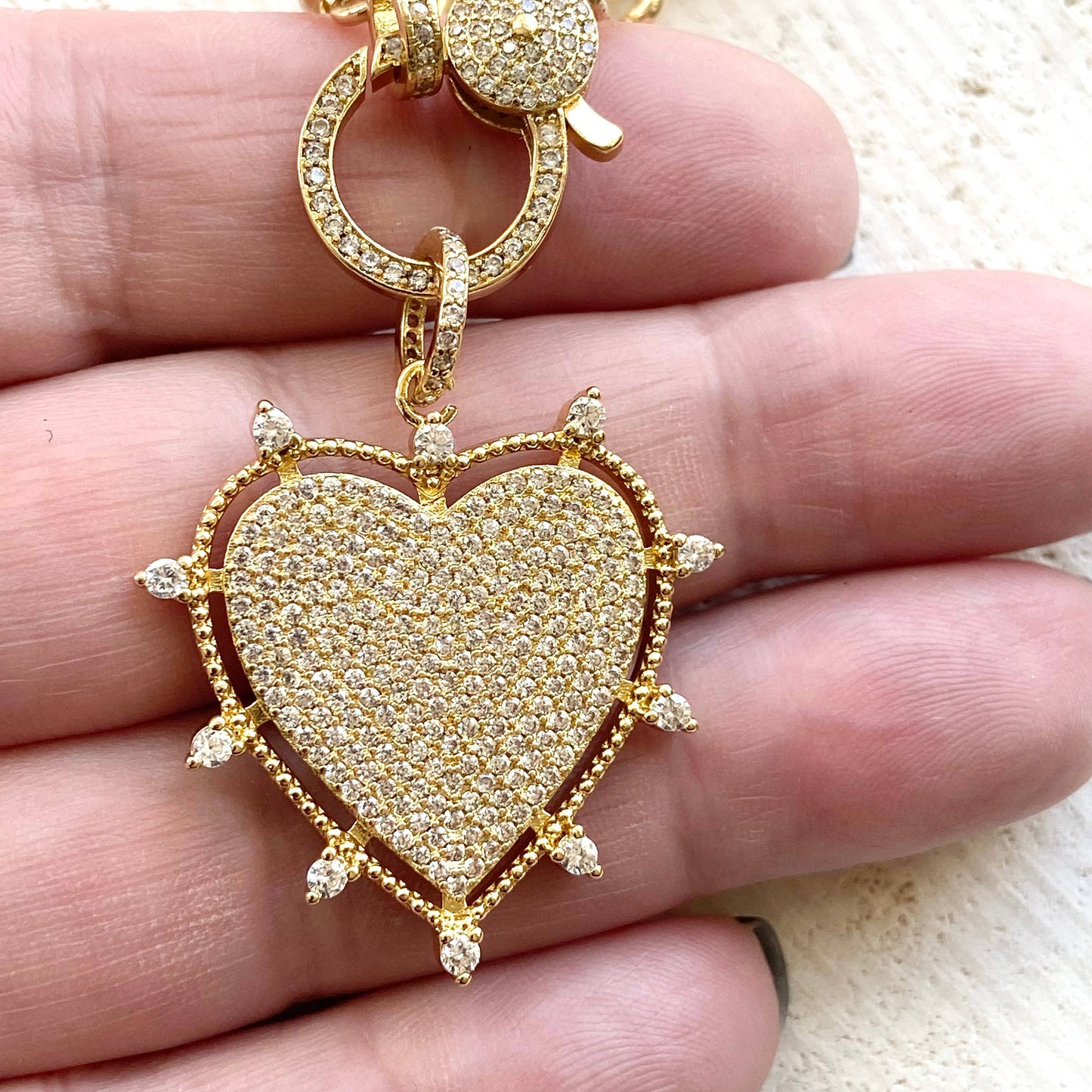 VB&CO Designs Handmade Jewelry - Gold sparkly heart statement necklace non tarnishing