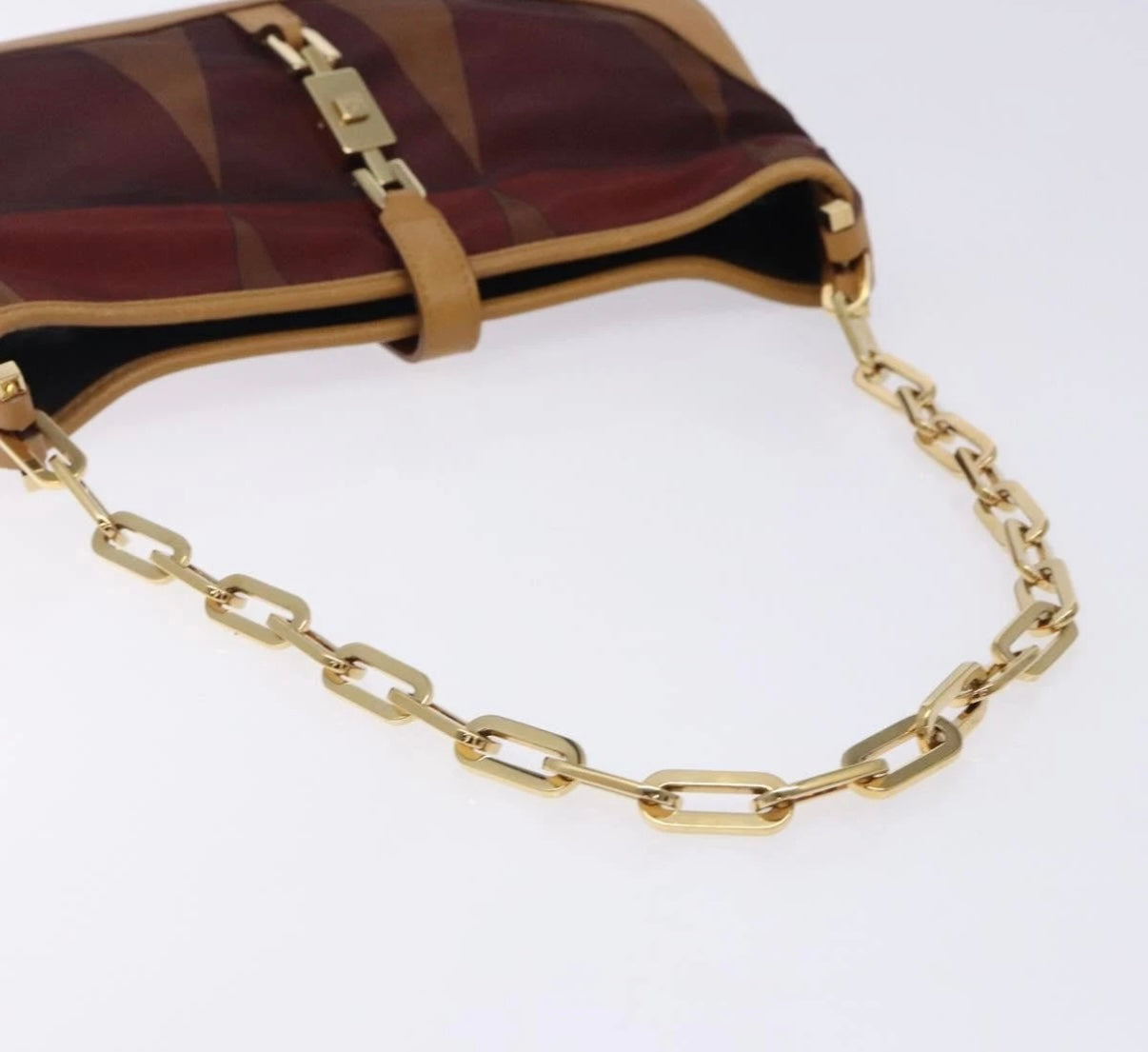 Gucci Jackie Chain Shoulder Bag – Brown Nylon & Gold Hardware