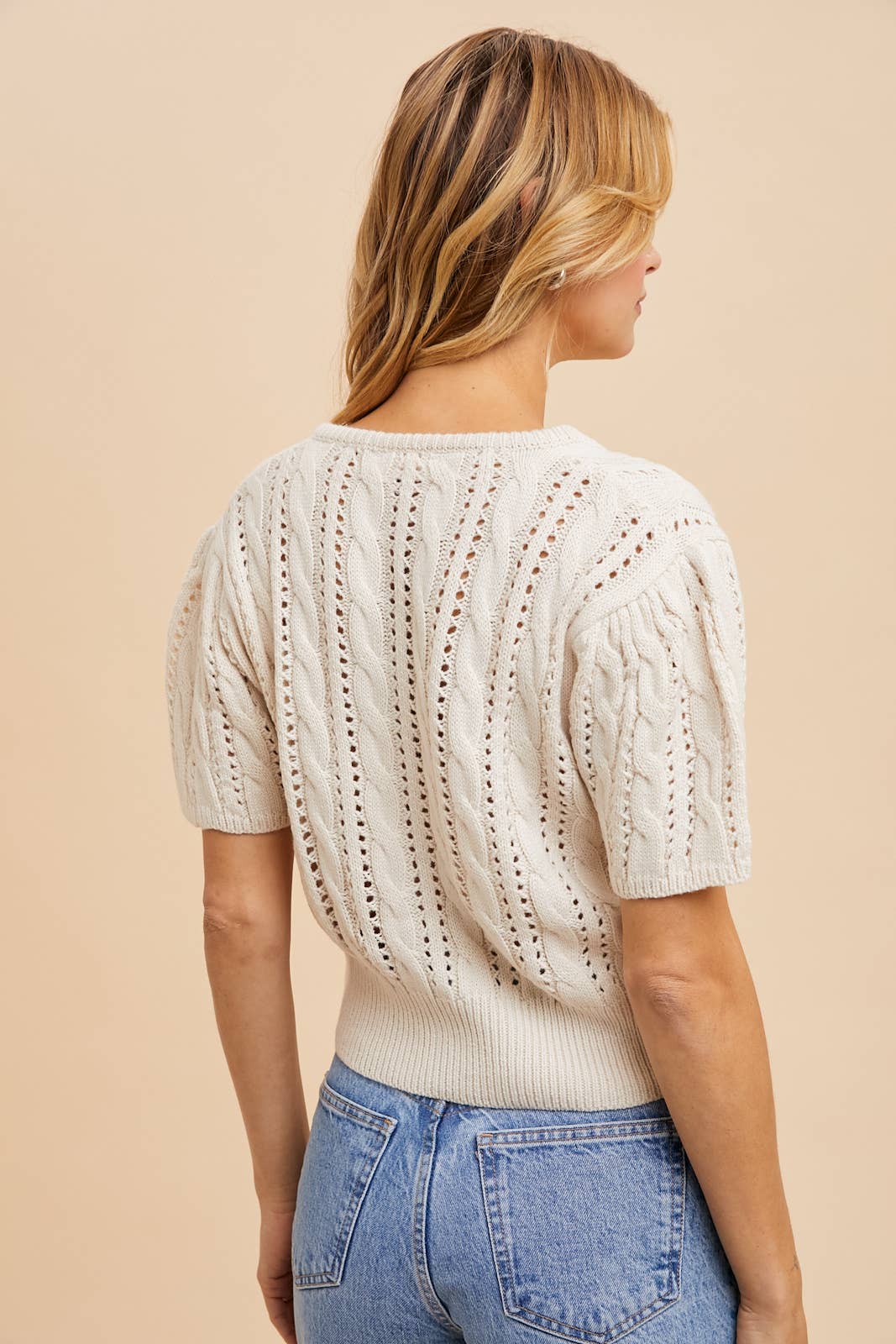CABLE KNIT PUFF SLEEVE CARDIGAN