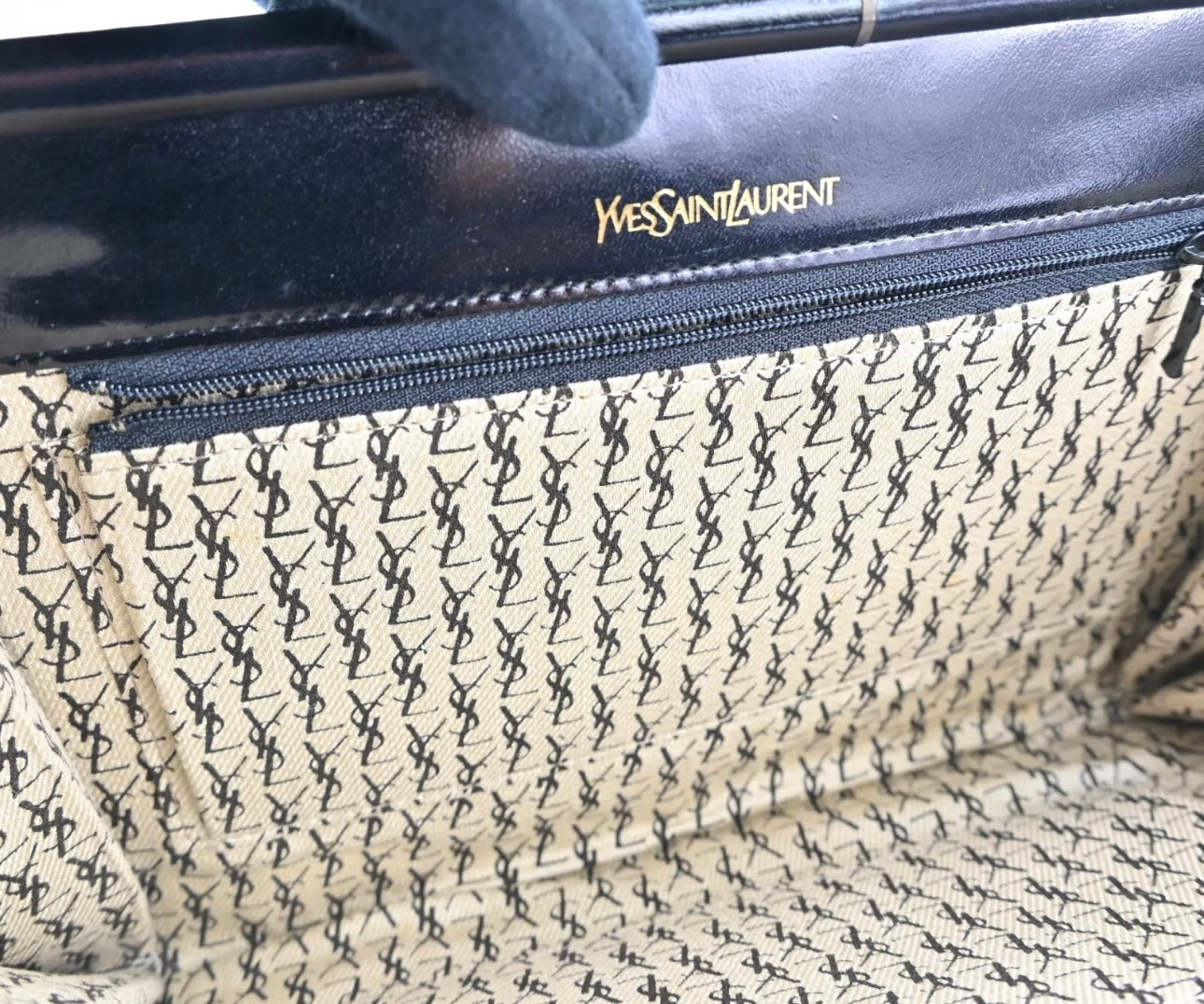 Yves Saint Laurent YSL Black Chevron Leather Clutch Bag