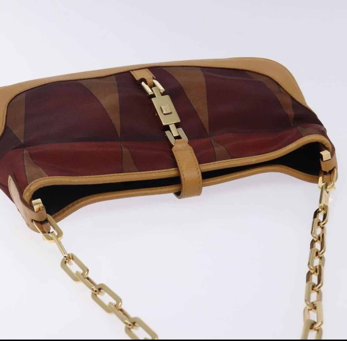 Gucci Jackie Chain Shoulder Bag – Brown Nylon & Gold Hardware