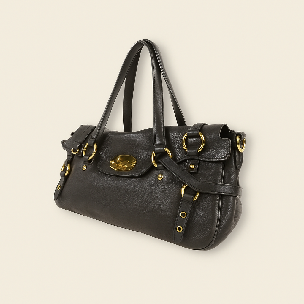 Miu Miu Black Calfskin Leather 2-Way Shoulder Bag with Gold Hardware