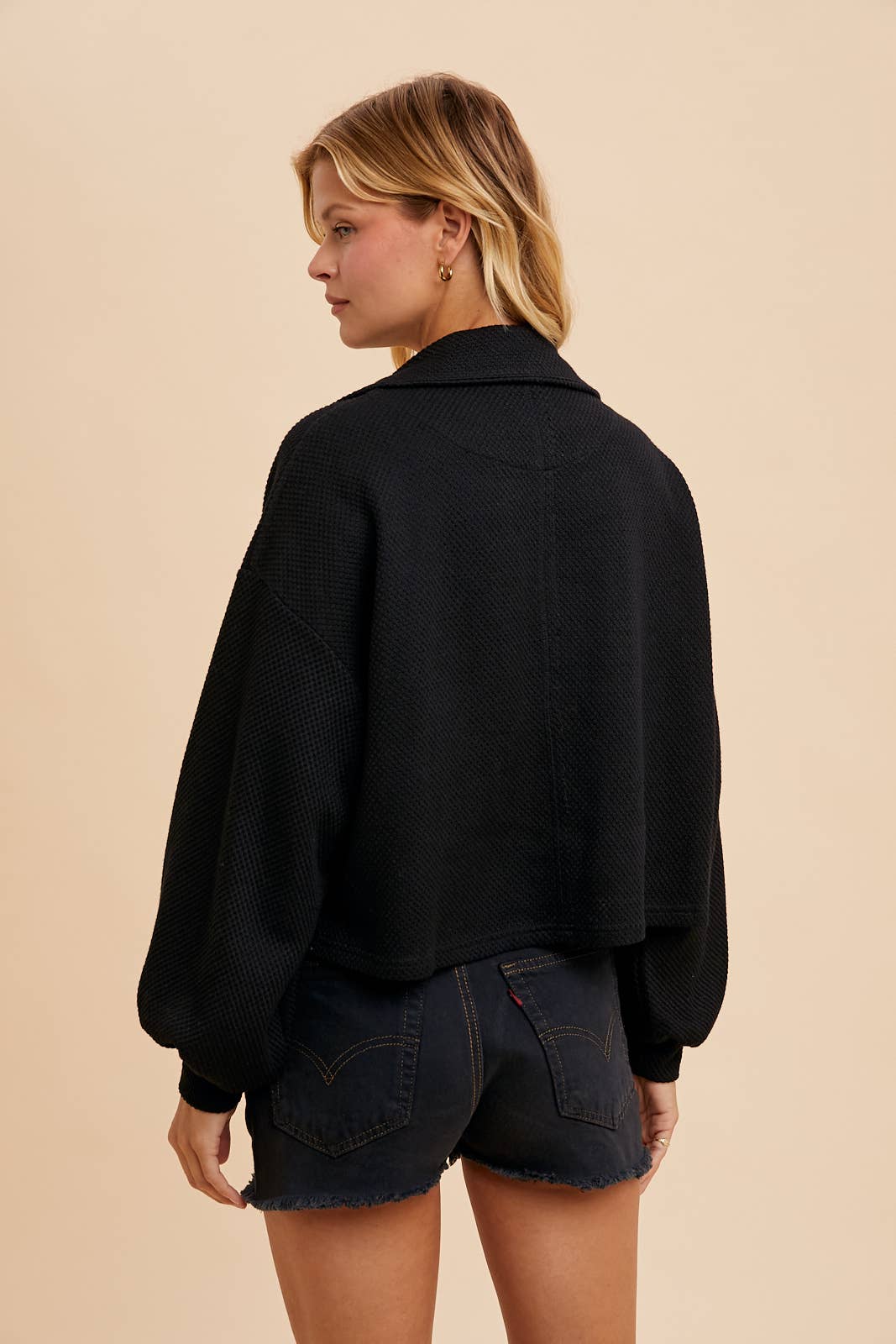 In Loom - COTTON THERMAL CROPPED HALF ZIP PULLOVER