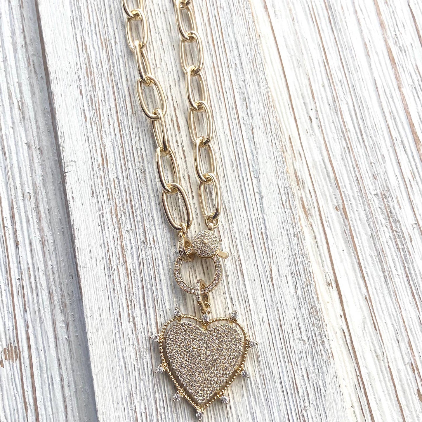VB&CO Designs Handmade Jewelry - Gold sparkly heart statement necklace non tarnishing
