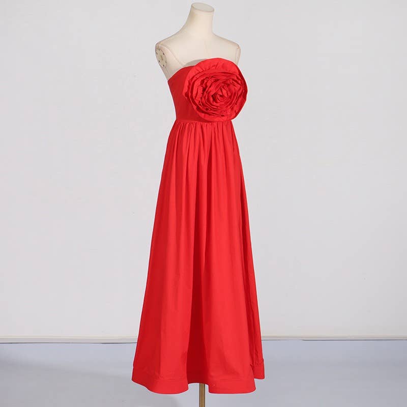 Floral Stitch High-Waist Tube Top Dress