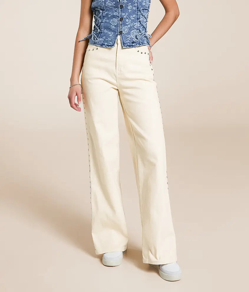 Gemma Wide Leg Studded Stretch Jean - Habitual