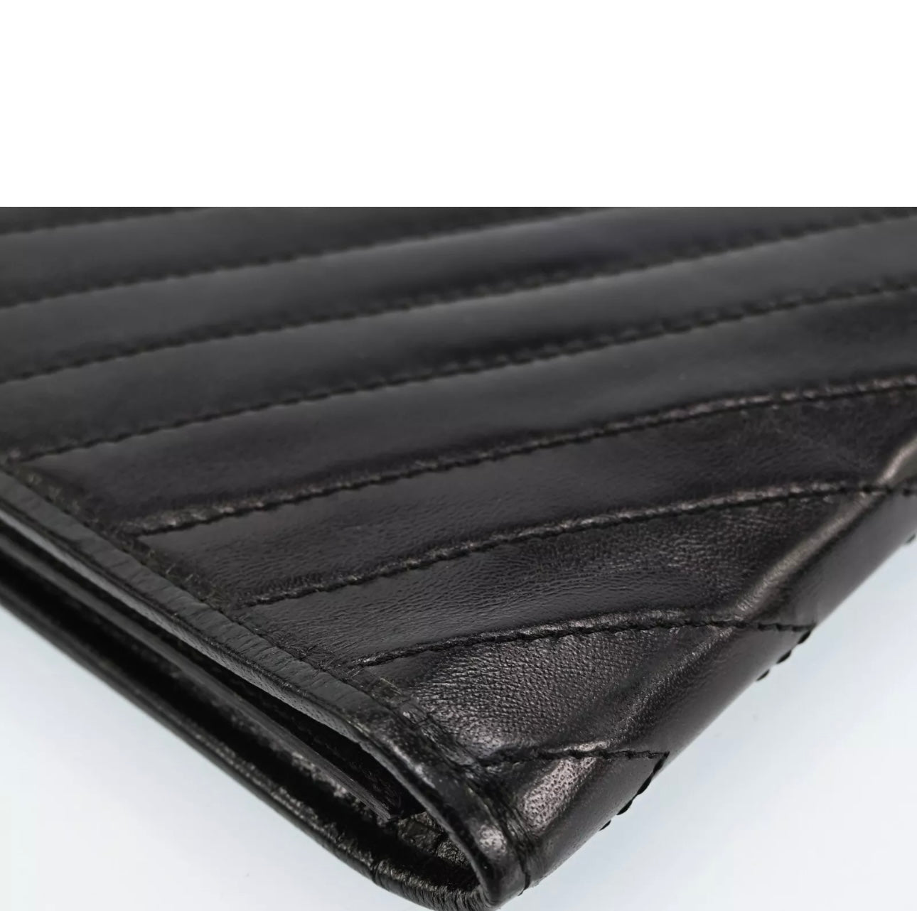 Yves Saint Laurent YSL Black Chevron Leather Clutch Bag