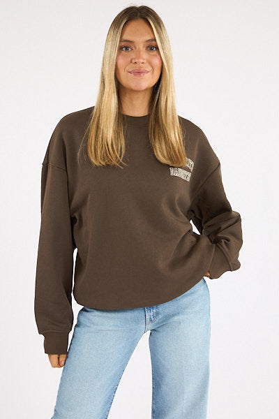 Collegiate Chest Logo Sweatshirt - Coffee/Gardenia