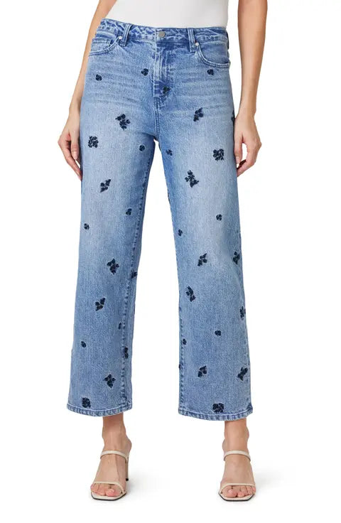 Peyton Embroidery Wide Leg Ankle Jeans - Habitual