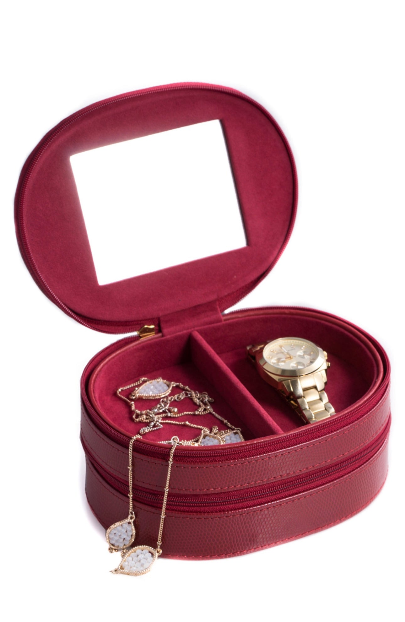 Bey-Berk Leather Lizard 2-Level Jewelry Case