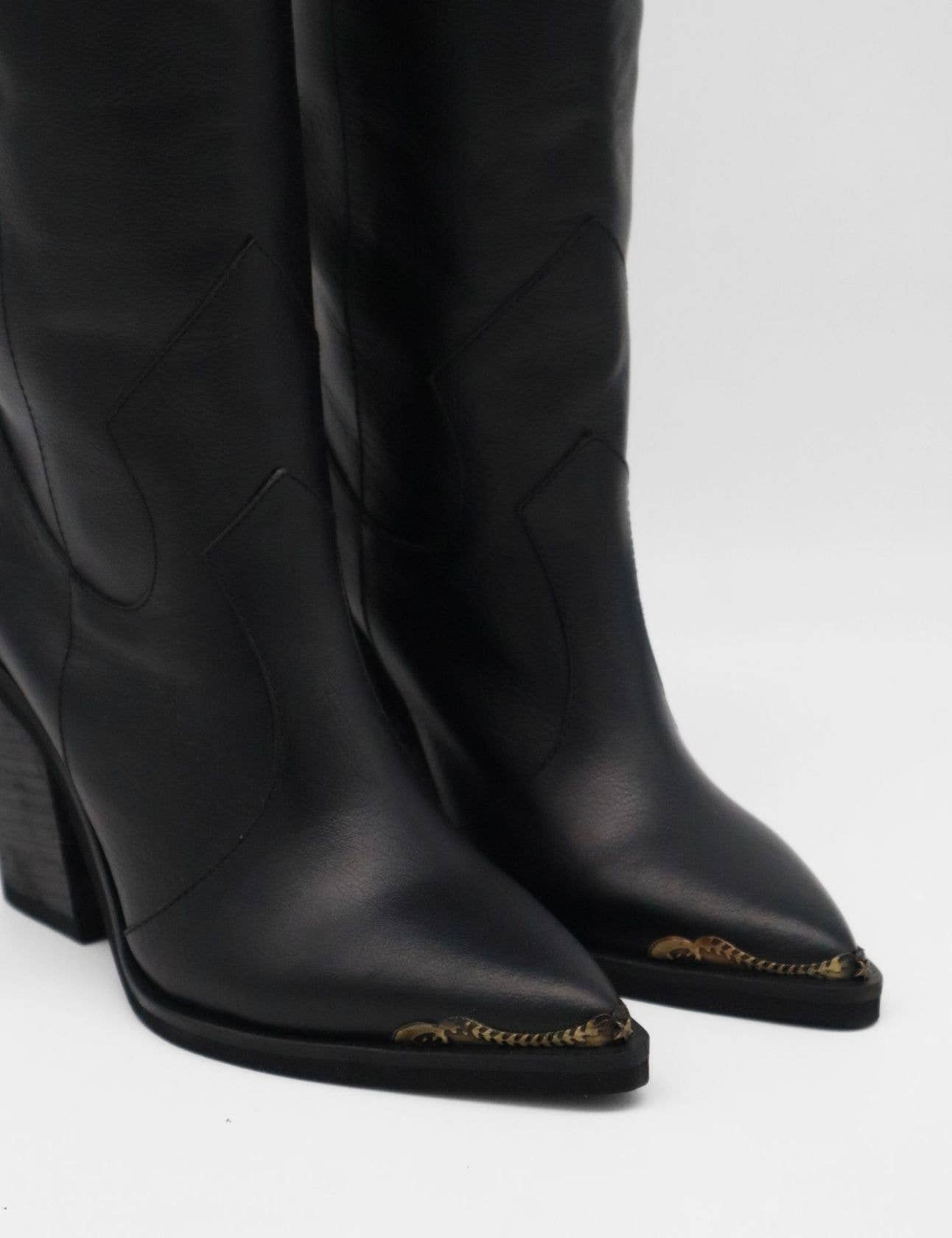 STIVALI NEW YORK - Catalina western cowboy boots in black leather women's shoes