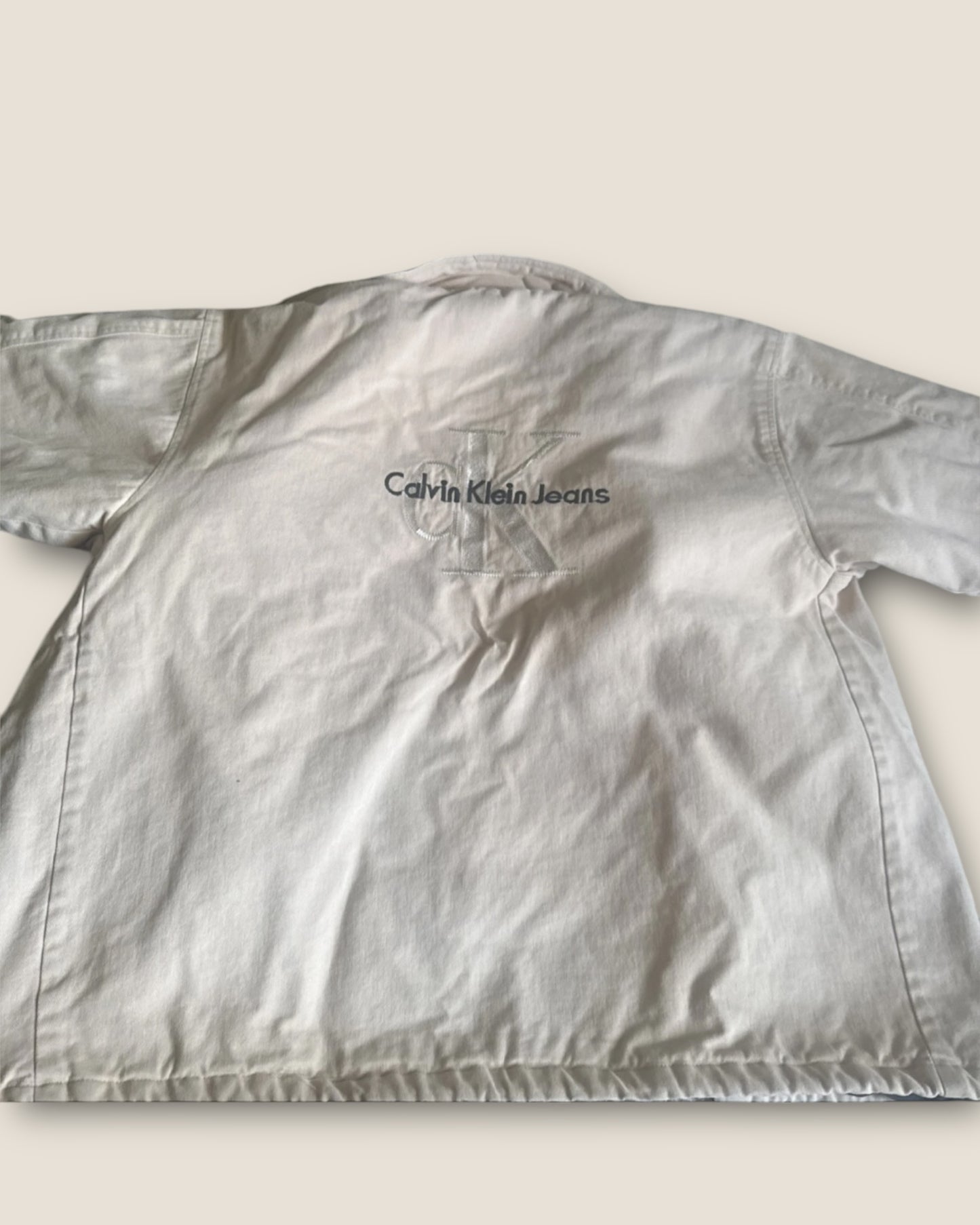 Vintage Calvin Klein Jeans Zip-Up Jacket – Khaki, Embroidered Logo (Size L)