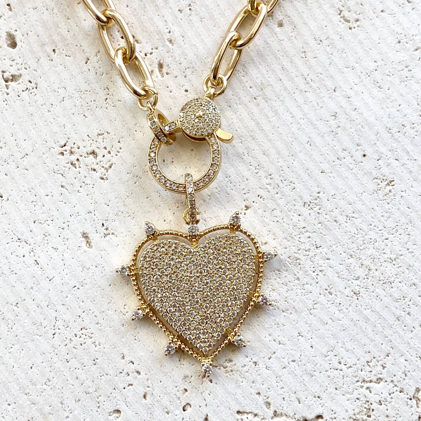 VB&CO Designs Handmade Jewelry - Gold sparkly heart statement necklace non tarnishing