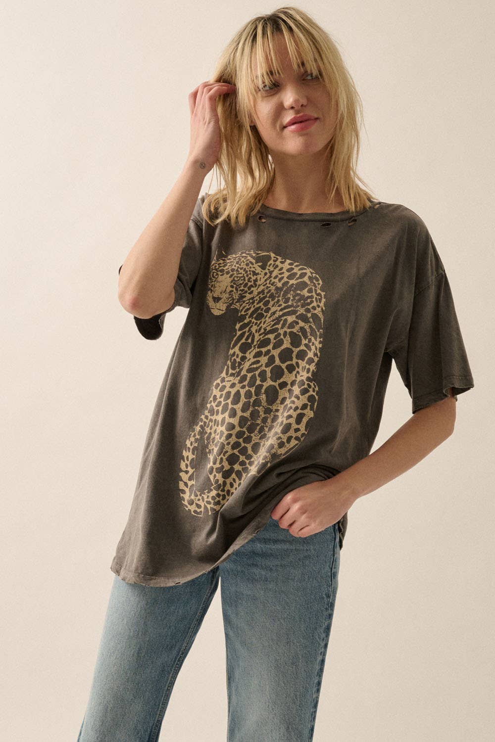 Vintage Canvas - Cheeta Mineral-Washed Oversized Graphic Tee