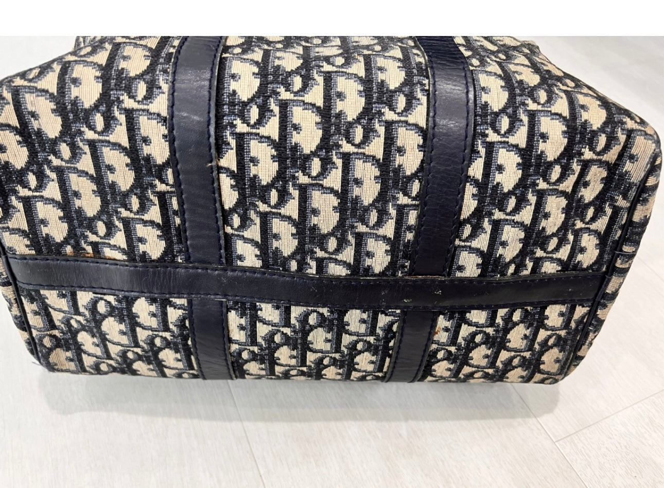 Christian Dior Trotter Mini Boston Bag Tote Bag Handbag Navy