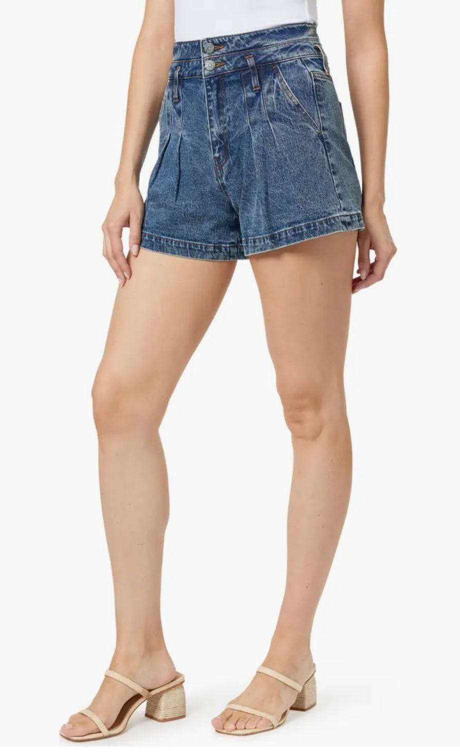 High Waist Pleat Front Denim Shorts - Habitual