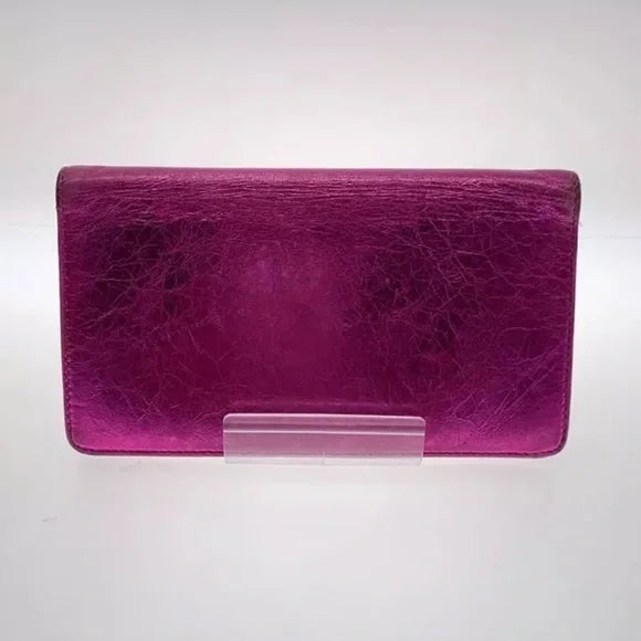 Pink Chanel Metallic Foil calfskin Leather Bow long wallet
