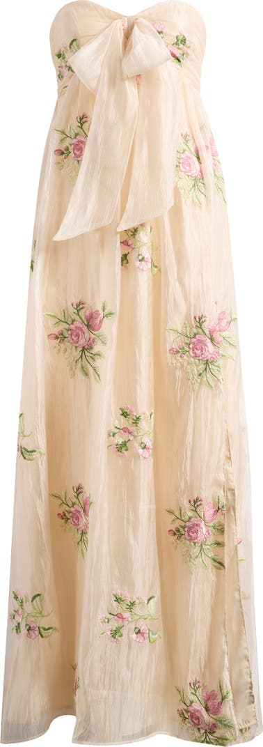 Fiona Floral Embroidery Strapless Dress Lulus