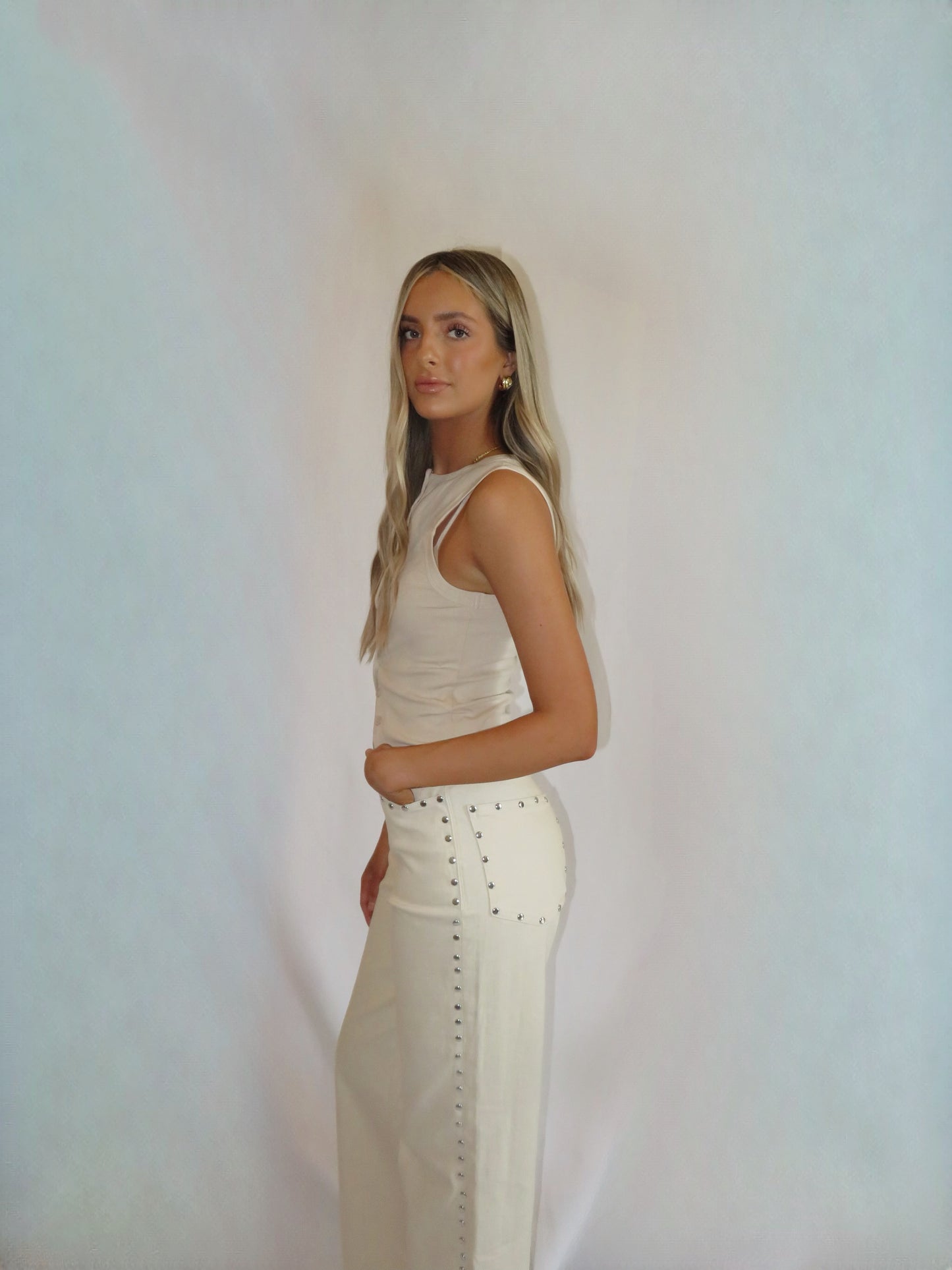Gemma Wide Leg Studded Stretch Jean - Habitual
