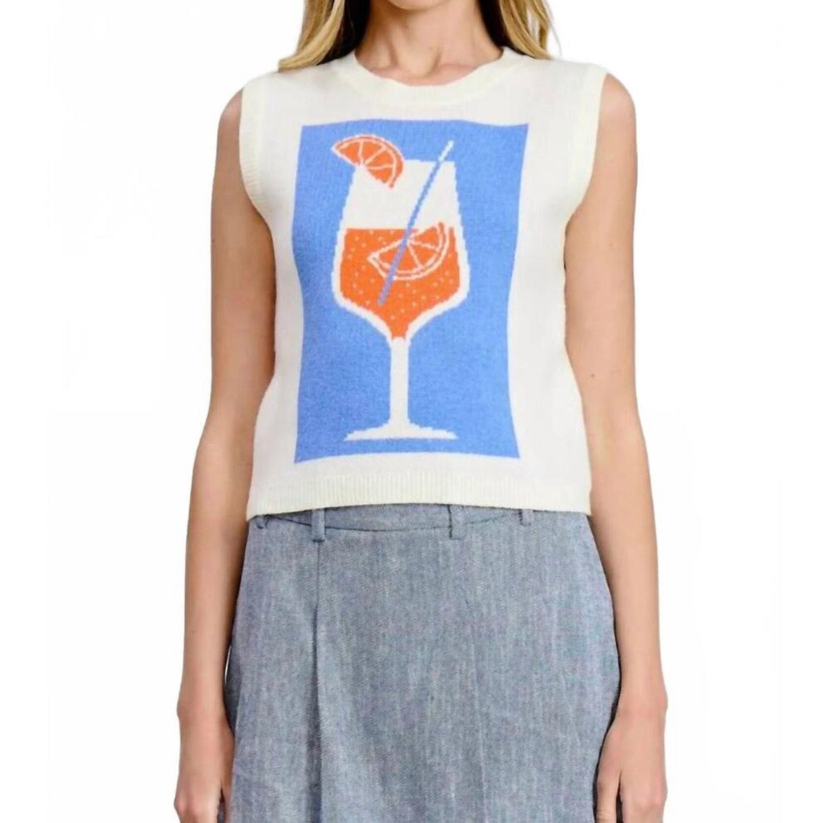 Summer spritz sweater vest top-Flat White