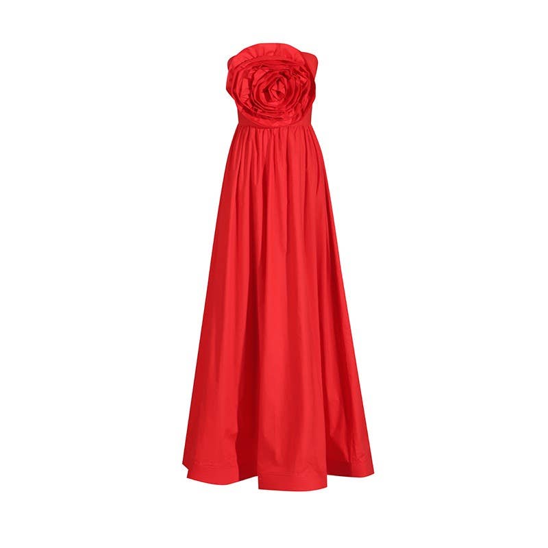 Floral Stitch High-Waist Tube Top Dress