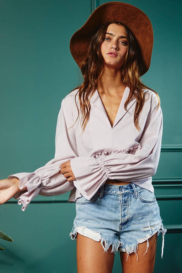 Long Poet Sleeve Ruffled Detail Crop Top