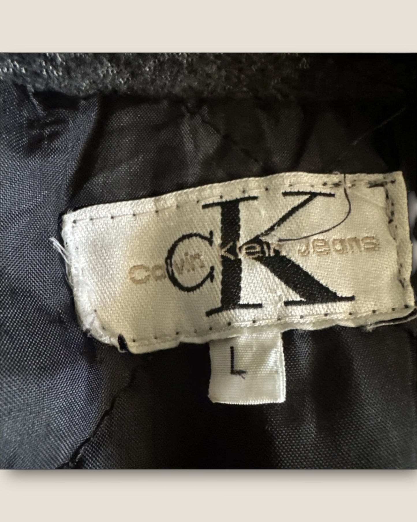 Vintage Calvin Klein Jeans Zip-Up Jacket – Khaki, Embroidered Logo (Size L)