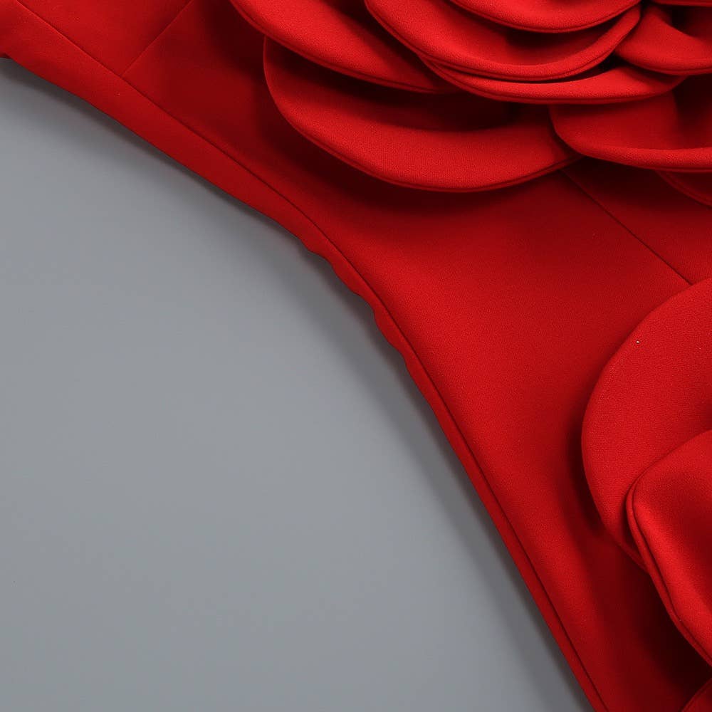 Red 3D Flower Tube Dress - Bold Elegance