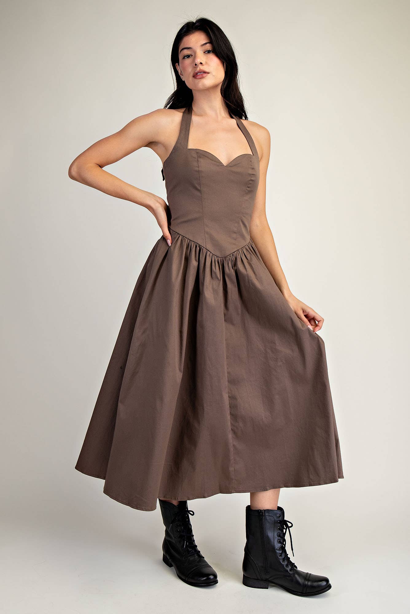 Halter Midi Stretch Woven Dress