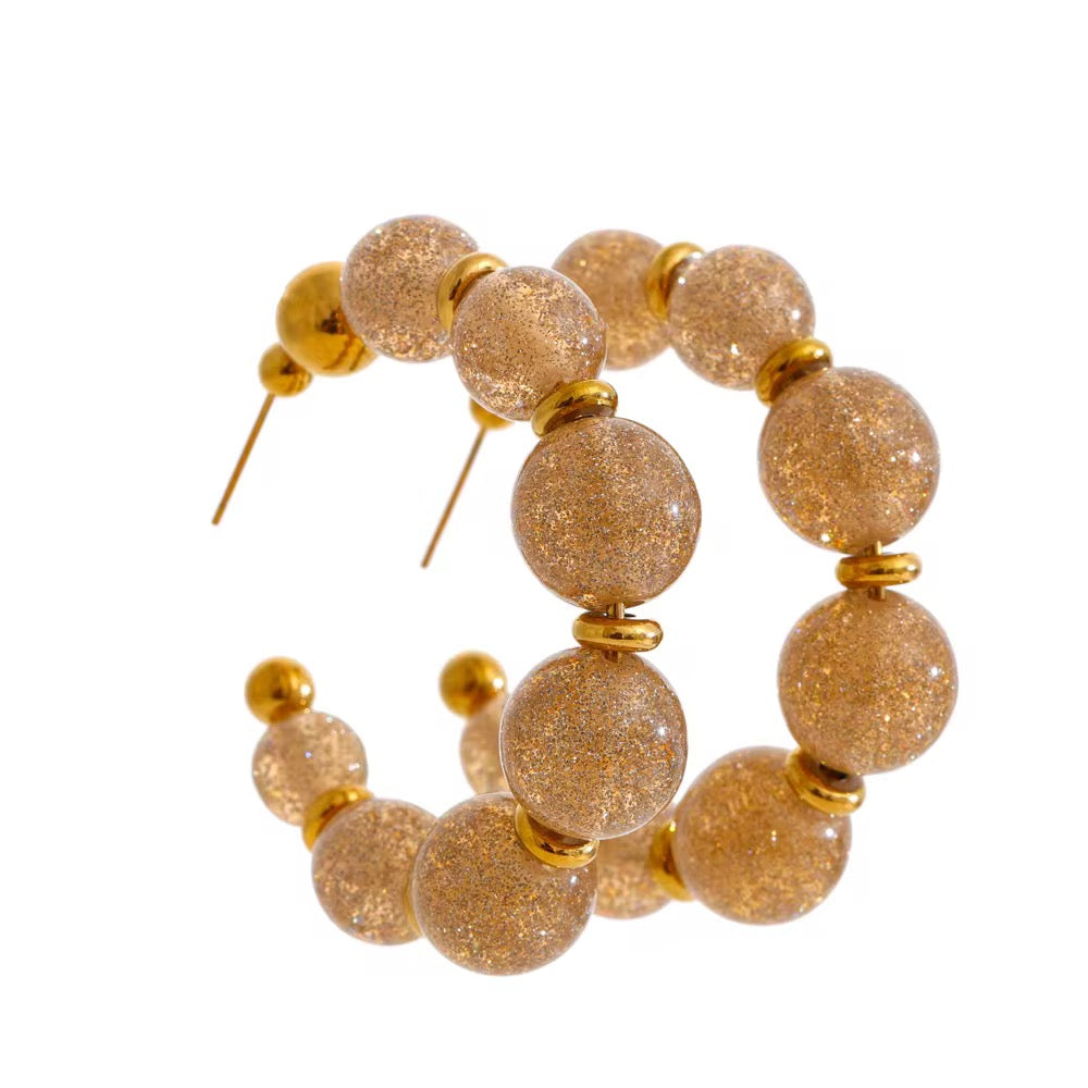 18K Gold Plated Acrylic Beaded Hoop Earrings