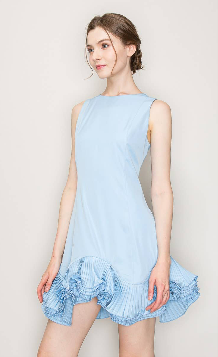 Flutter Ruffle Hemline Sleeveless Mini Dress