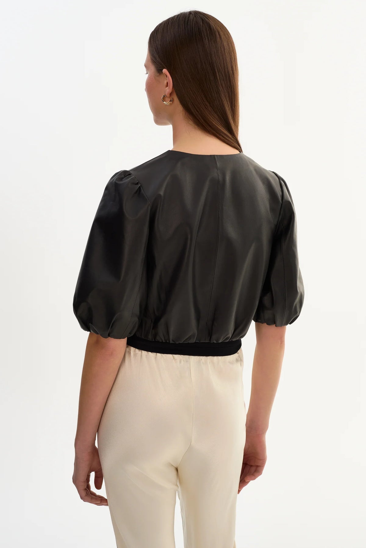 Franka Balloon Sleeve Leather Blouse
