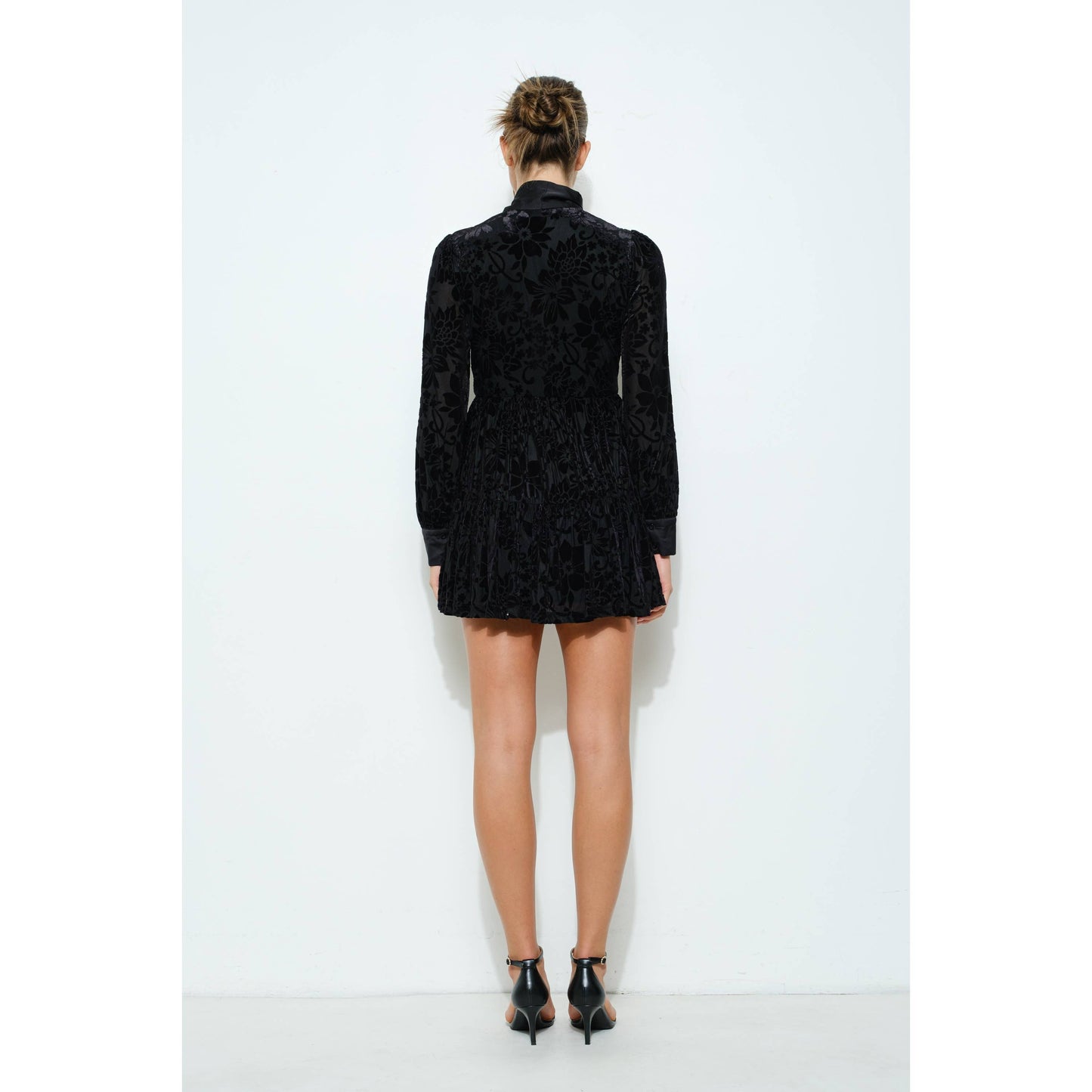 INA - Velvet Flower Burnout Satin Tie Mini Dress