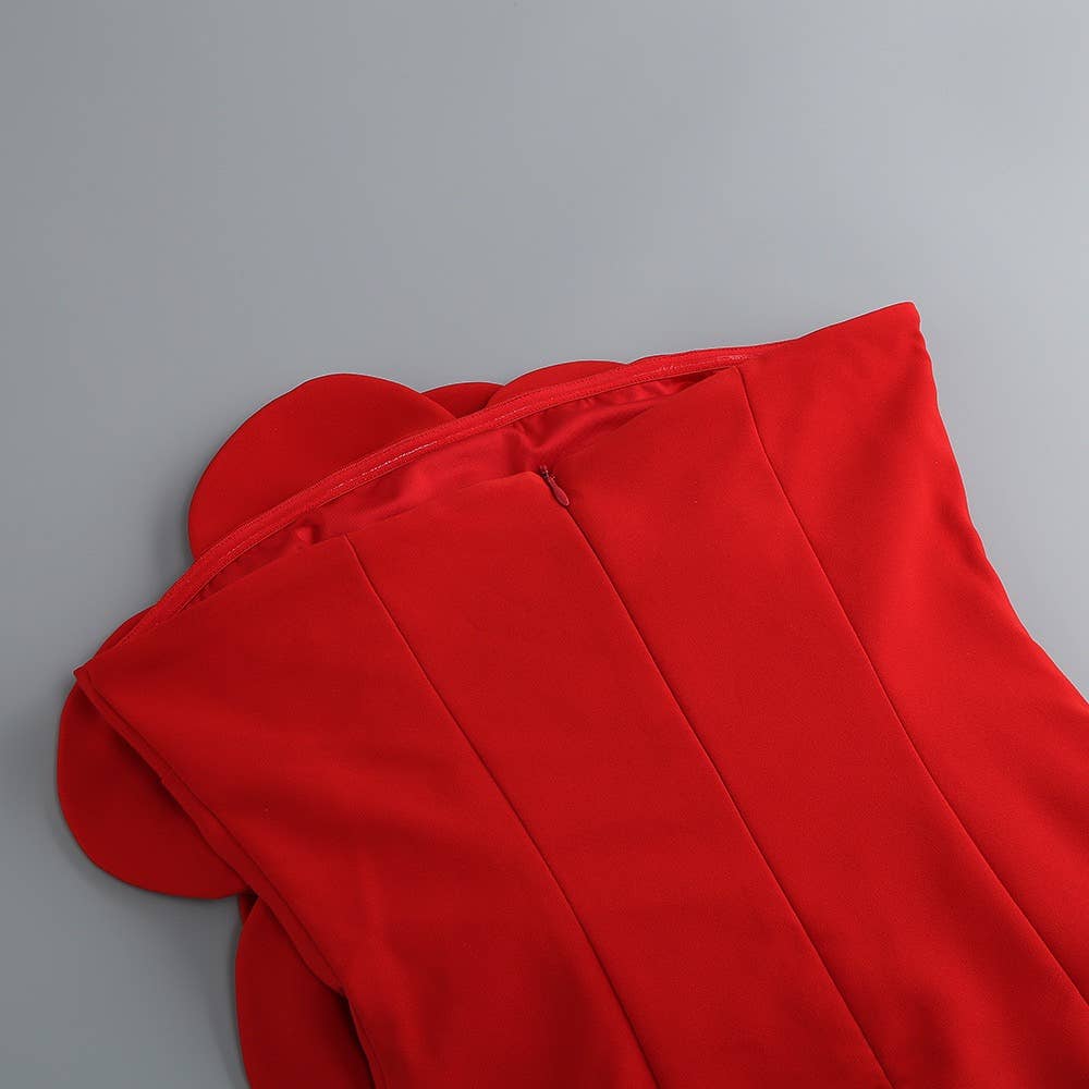 Red 3D Flower Tube Dress - Bold Elegance