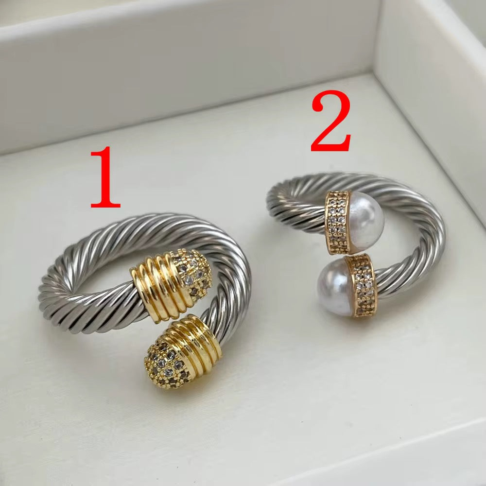 Twisted Cable Statement Ring – Pearl or Pavé Finish
