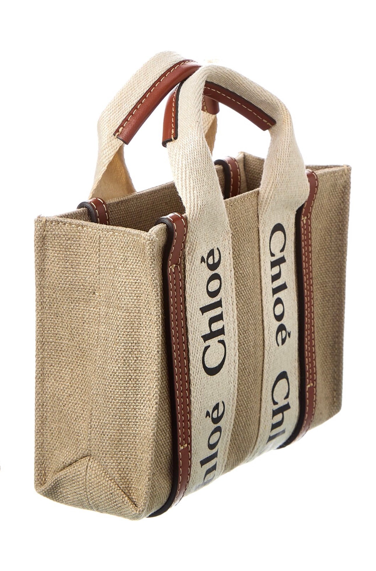 Chloé Woody Mini Canvas & Leather Tote NEW