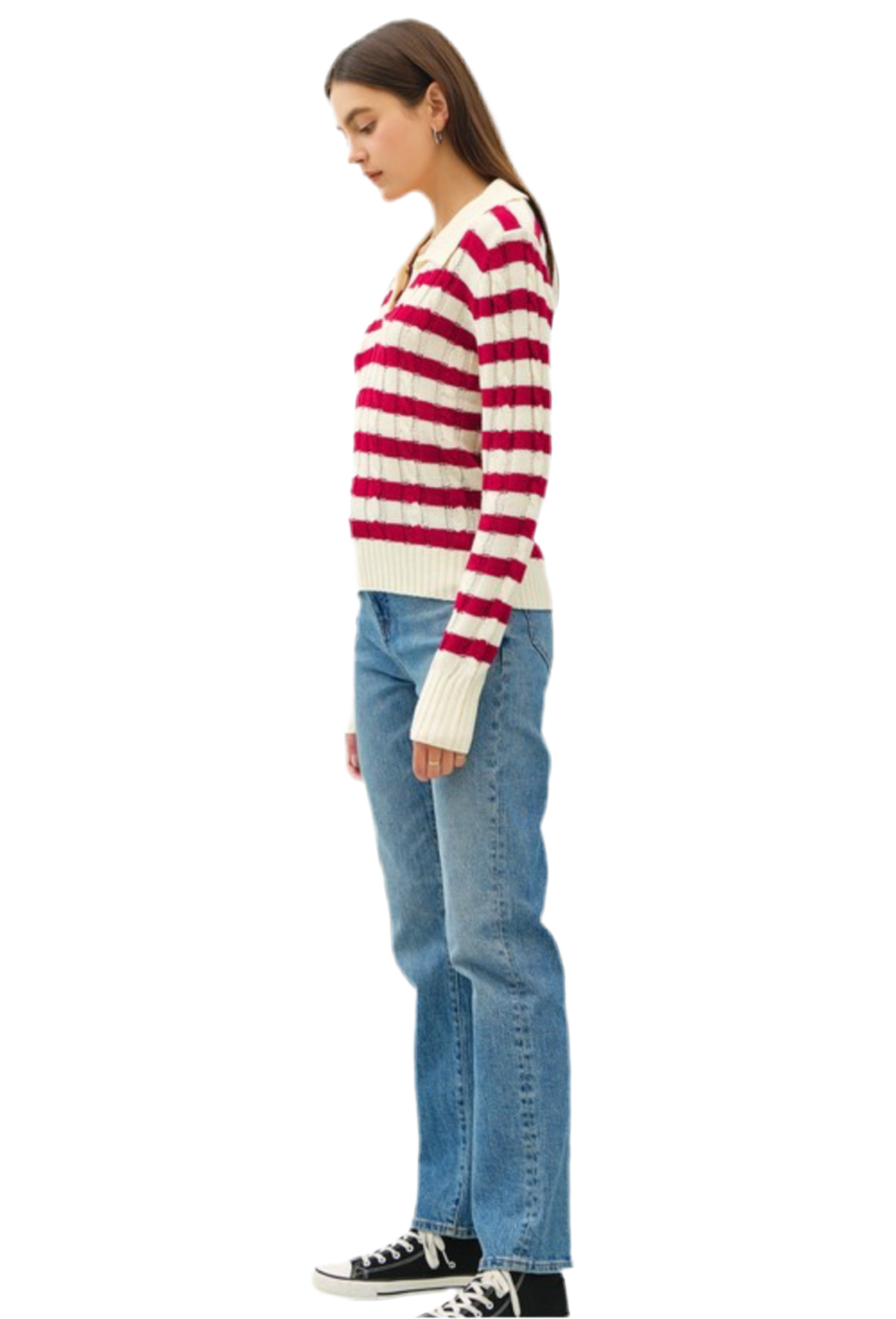 Be Cool Striped Cable Knit Collared Sweater
