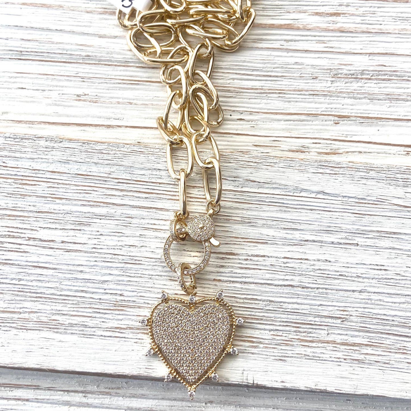 VB&CO Designs Handmade Jewelry - Gold sparkly heart statement necklace non tarnishing