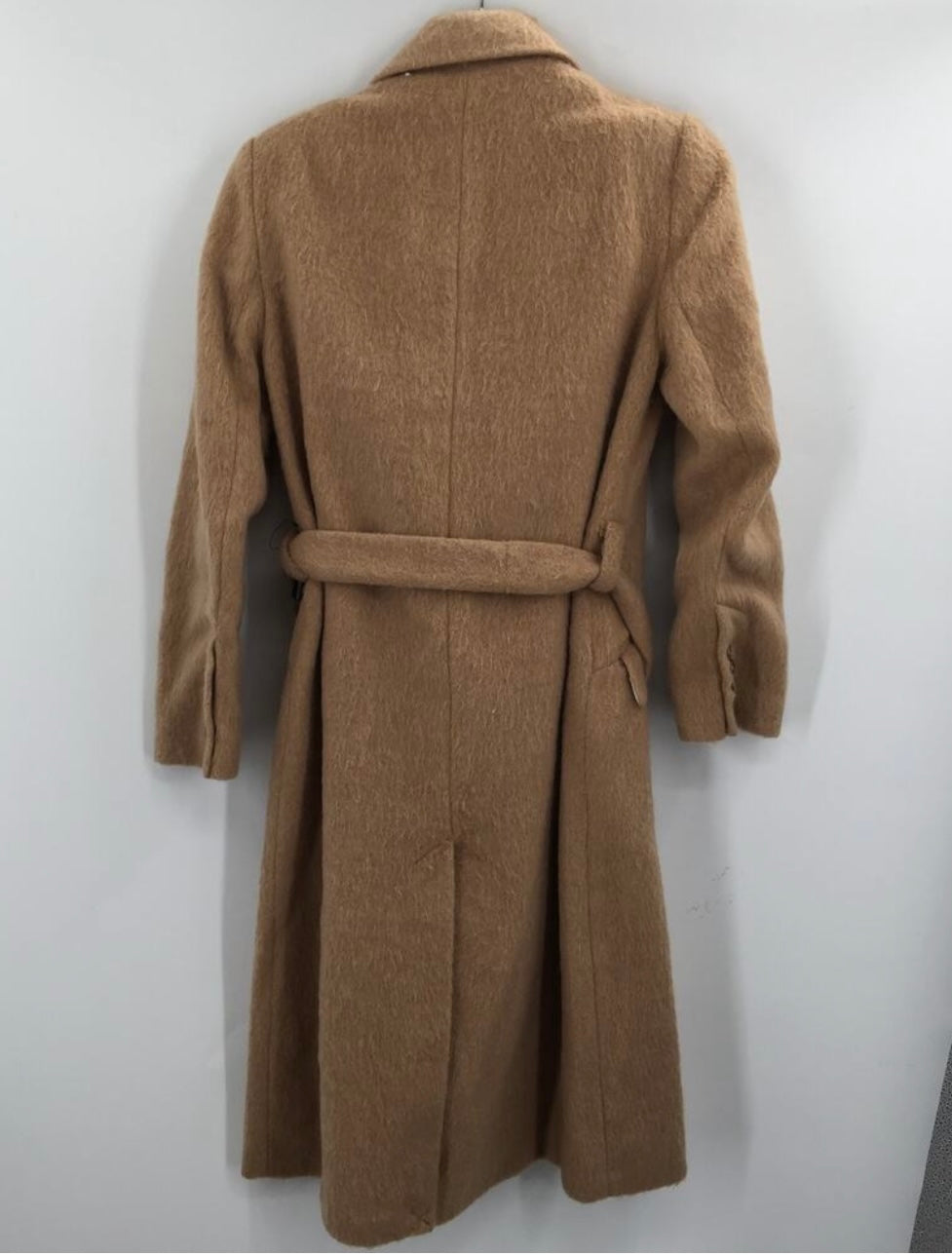 Topshop Belted Waist Snap Front Wool Coat Long Sleeve Camel Brown Size us 8