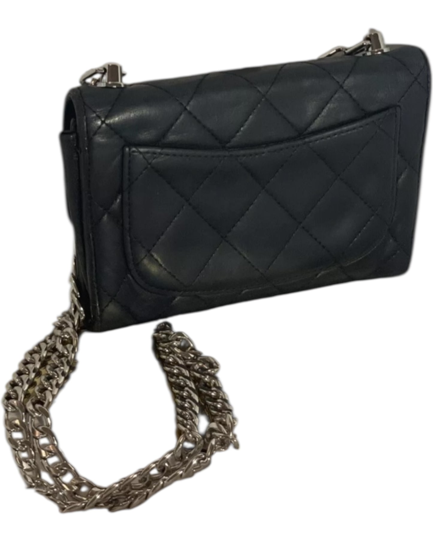 Authentic Chanel Quilted Leather Wallet on Chain – Black / Silver (Non-Chanel Chain)
