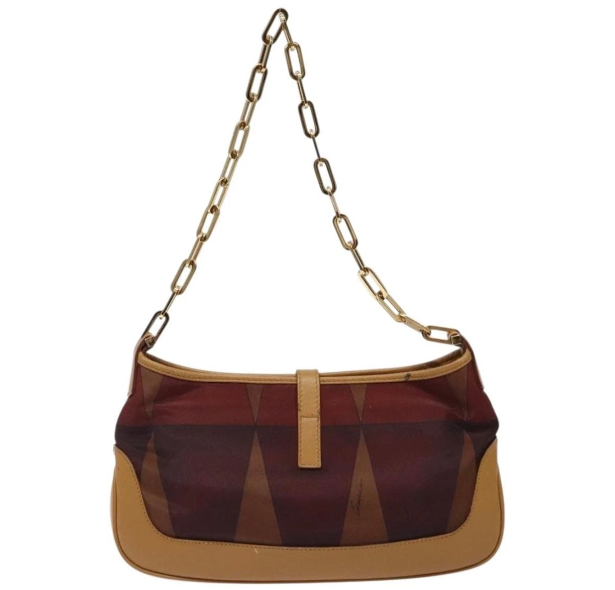 Gucci Jackie Chain Shoulder Bag – Brown Nylon & Gold Hardware