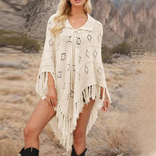 Southwestern Knit Eyelet Poncho