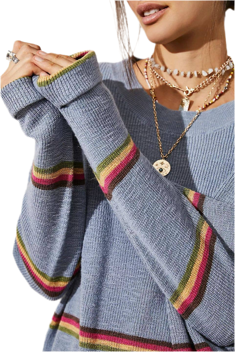 Long-sleeved striped trousers two-piece set
