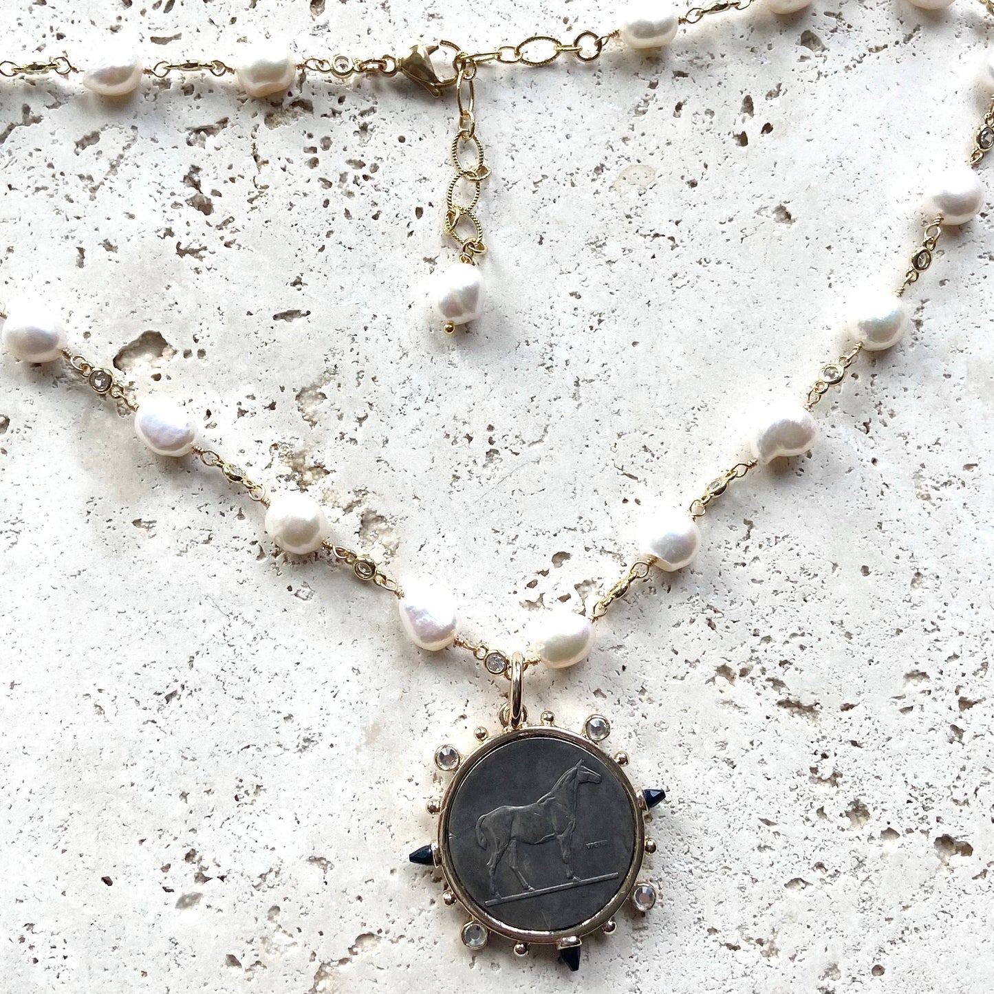 VB&CO Designs Handmade Jewelry - Horse necklace coin pearl jewelry handmade gold boutique