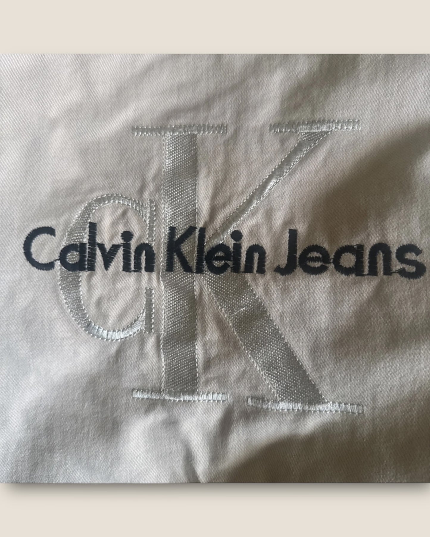 Vintage Calvin Klein Jeans Zip-Up Jacket – Khaki, Embroidered Logo (Size L)