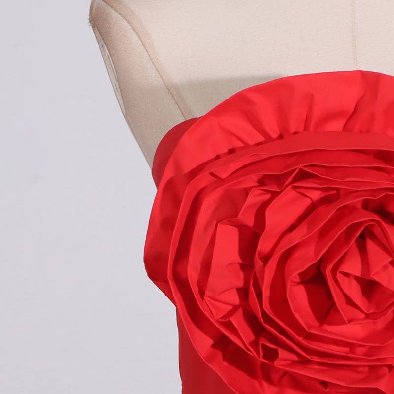 Floral Stitch High-Waist Tube Top Dress