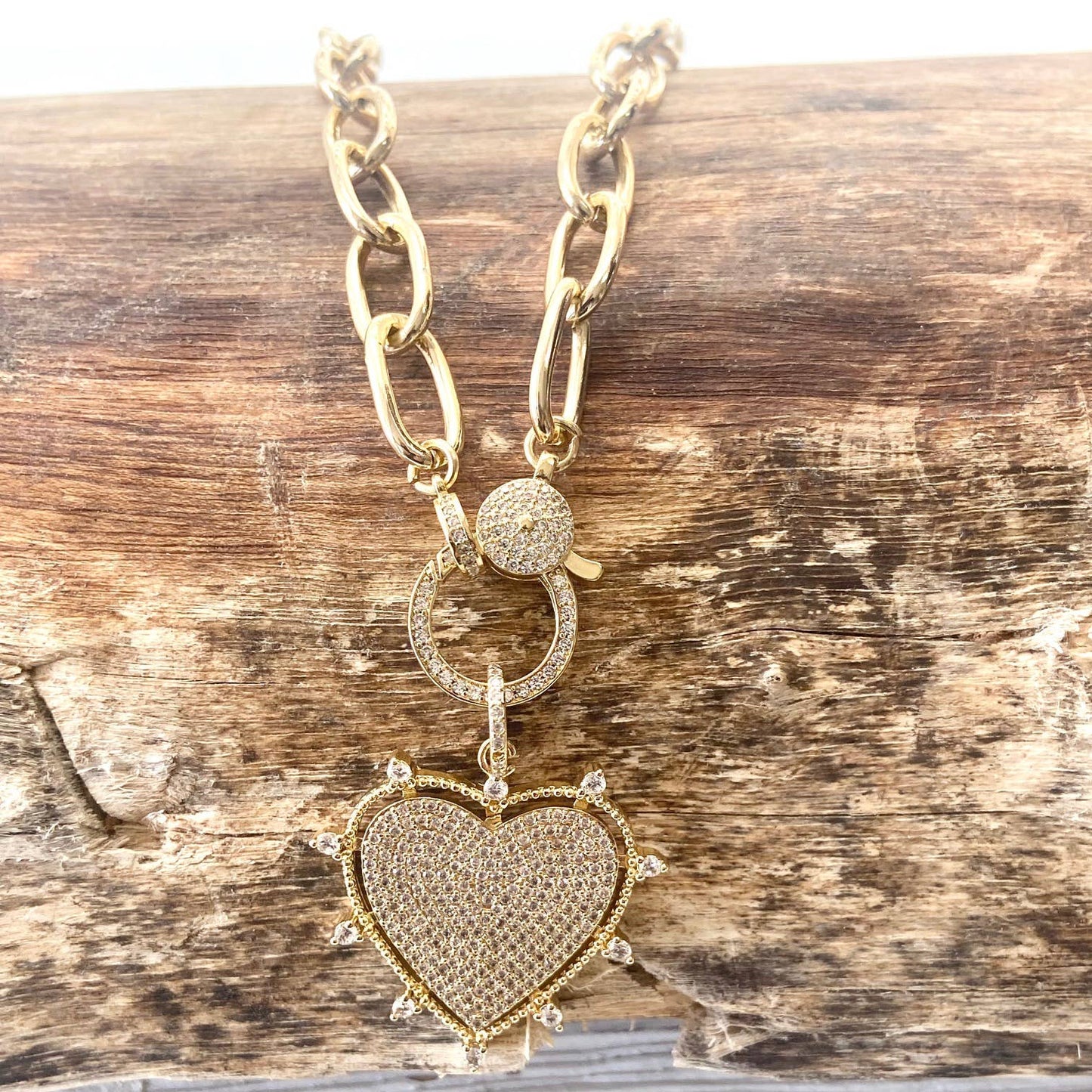 VB&CO Designs Handmade Jewelry - Gold sparkly heart statement necklace non tarnishing